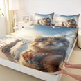thumbnail image 5 of Manfei Beach Cat Queen Sheets, Seaside Palm Botanical Queen Sheet Sets, Sky Blue, 4-Piece, 1 Flat Sheet, 1 Fitted Sheet and 2 Pillowcases, 5 of 6