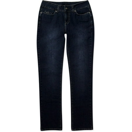 Faded Glory - Women's Petite Rhinestone Embroidery Straight-Leg Jeans