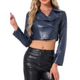 thumbnail image 1 of Chaqueta corta de moto con cremallera de manga larga de cuero sintético para mujer INSPIRE CHIC L azul oscuro, 1 of 6