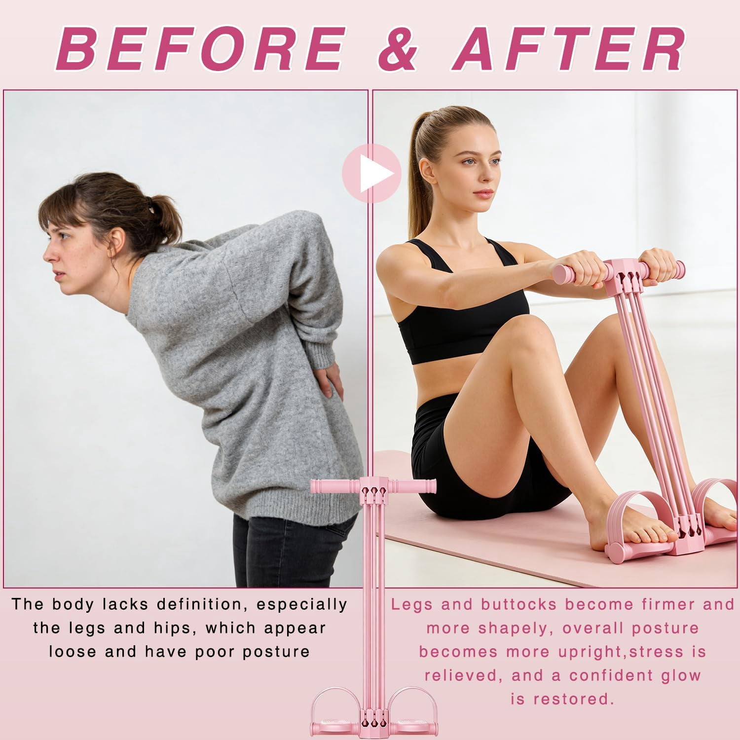 JJEAN-Pedal Resistance Bands with Handles, Upgrade 6-Tube Natural Rubber Foot Pedal Resistance Band for Multifunction Stretching Workout, Abdomen Waist Arms Legs Training