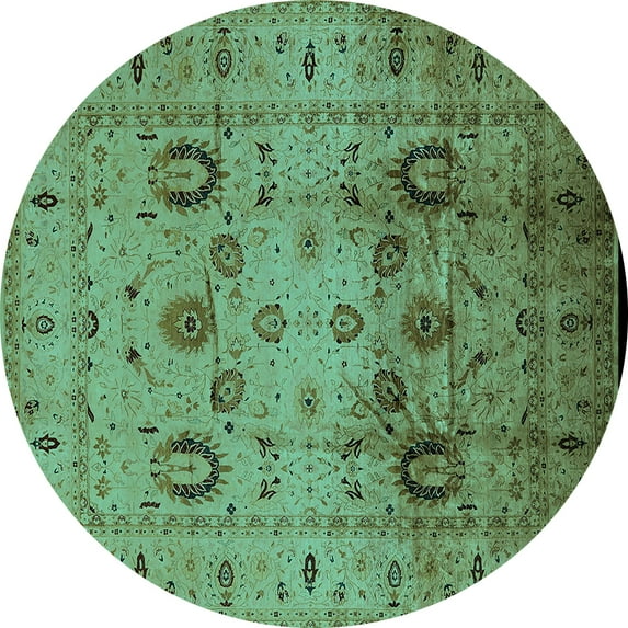 Ahgly Company Indoor Round Oriental Turquoise Blue Traditional Area Rugs, 7' Round