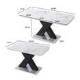 thumbnail image 2 of Morufur Modern Rectangle Dining Table with Extendable, White Marble Patterned Table Top with X-Shape Leg and Metal Base, 2 of 9