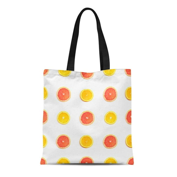 POGLIP Canvas Tote Bag Colorful Barberry of Orange Grapefruit Slices on Red Bright Reusable Shoulder Grocery Shopping Bags Handbag