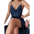thumbnail image 3 of Txlixc Vestido de fiesta para mujer, color sólido, cuello vuelto, correa de espagueti, espalda abierta, una pieza con abertura hasta el muslo para damas Txlixc Moda, 3 of 5