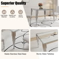 thumbnail image 5 of 3-Piece 37" Square Glass Dining Table Set for 2, Tempered Glass Top with Flute-Inspired Mirrored Stainless Steel Legs, 2 Button-Tufted Velvet Chairs with Stainless Steel Legs, 5 of 8