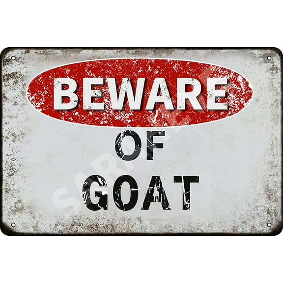 Beware of Goat Vintage Metal Tin Sign Retro Funny Tin Sign for Wall Decor—8" x 12"—Goat
