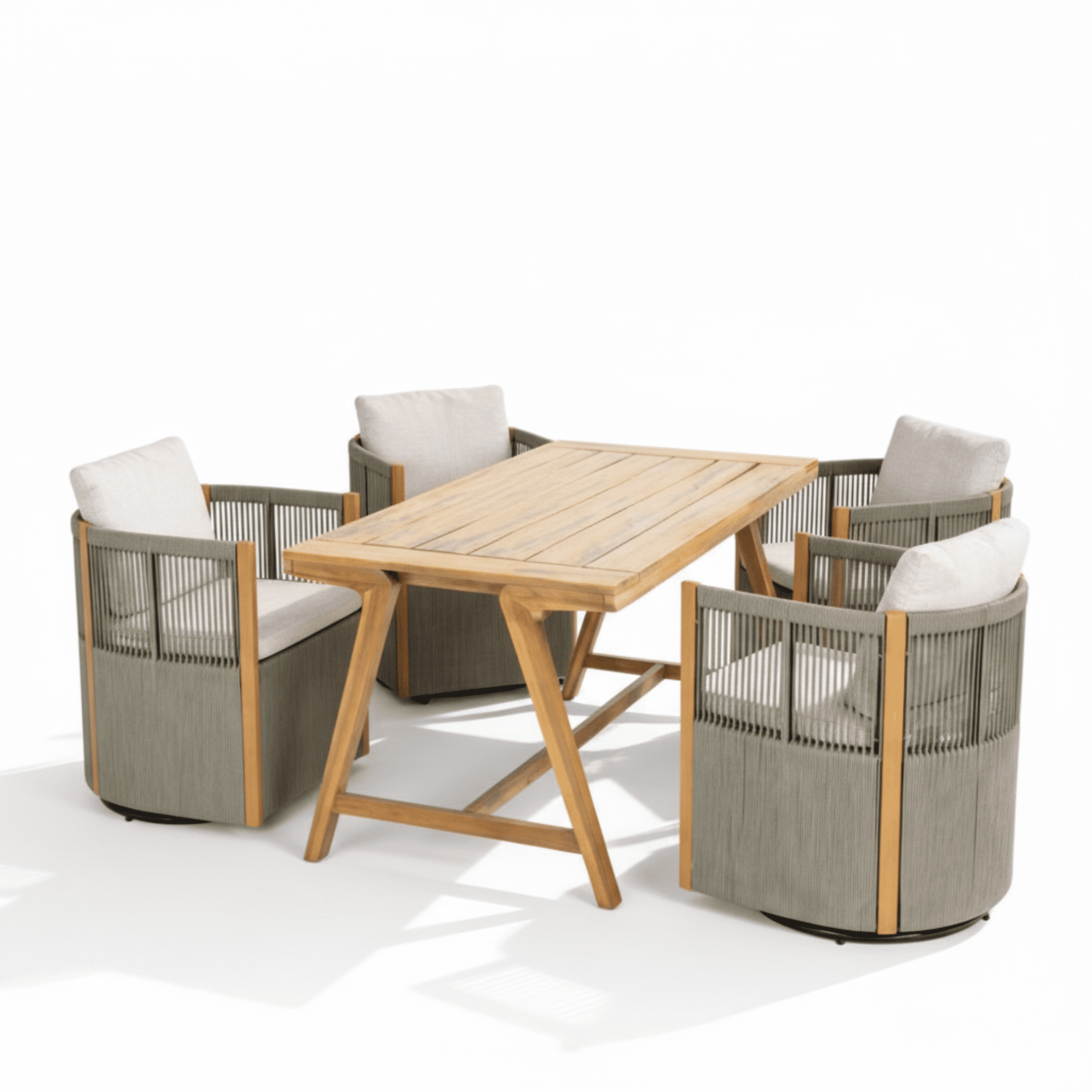 Christopher Knight Home 5 Piece Patio Dining Set, Swivel Rope Chairs and Rectangular Table, Light Gray