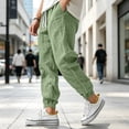thumbnail image 3 of Havenx Cotton Linen Pants for Men Elastic Waist Drawstring Trousers with Pockets Cuffed Ankles Pants Lightweight Breathable Summer Relaxed Fit Clothes,Camouflage Green XL, 3 of 5