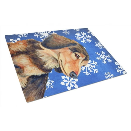 

Carolines Treasures LH9301LCB Dachshund Winter Snowflakes Holiday Glass Cutting Board Large 12H x 16W multicolor