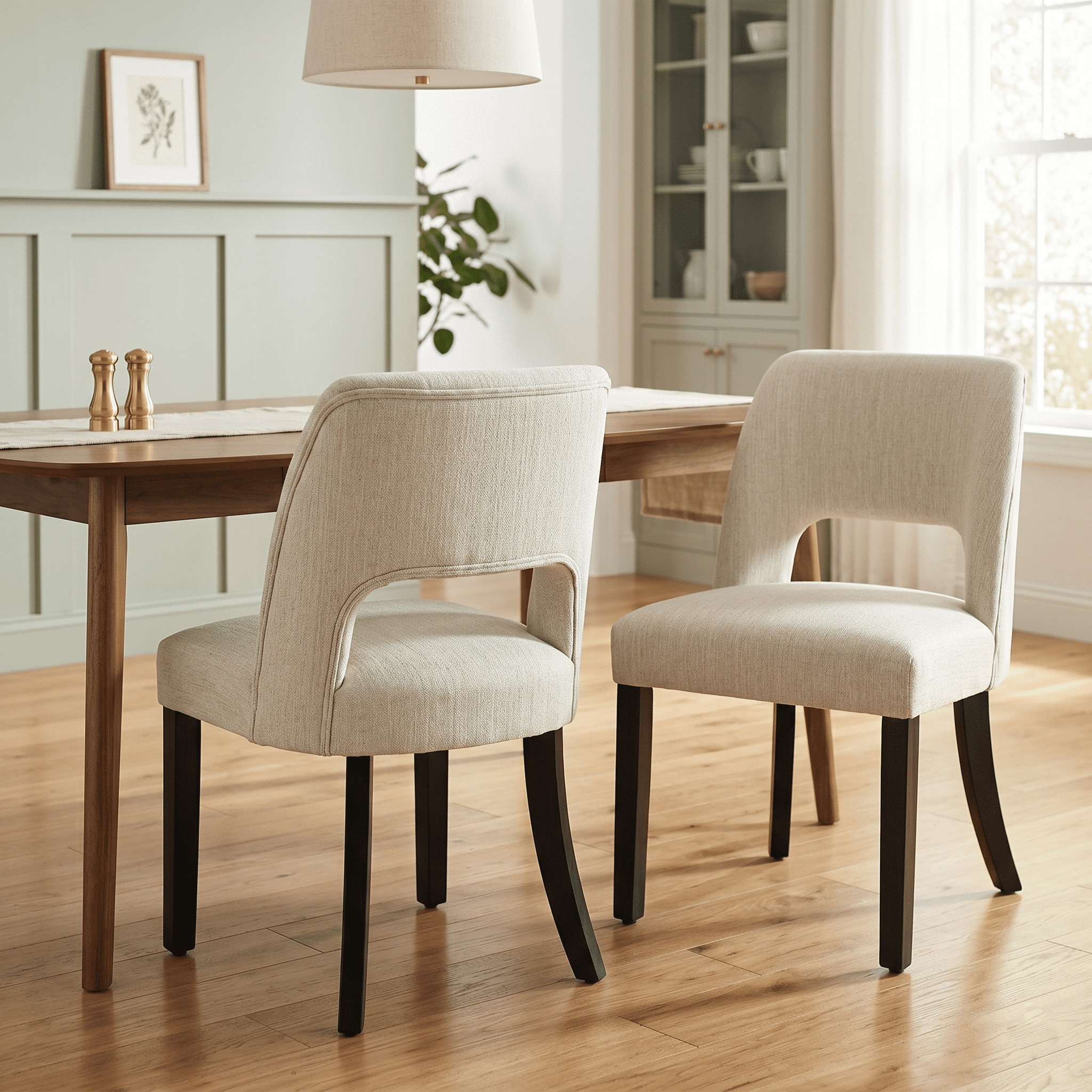 Vknow Furniture Wooden Dining Chairs Set of 2, Modern Fabric Upholstered Dining Room Chair Kitchen Chairs, Farmhouse Dinner Chair for Kitchen Dining Room, Beige