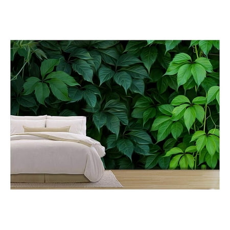 wall26 - wall of green climbing plant full screen as background. Oil painting effect. - Removable Wall Mural | Self-adhesive Large Wallpaper - 100x144