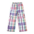 thumbnail image 3 of Cargo Pants Kids Colorful Plaid Cargo Pants Lightweight High Waist Wide Leg Pants with Pockets Casual Baggy Pants Girls for Girls 7-8 Years, 3 of 8