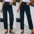 thumbnail image 2 of Pantalones de Mezclilla Rectos Con Personalidad de Diseño de Cintura Irregular Negra Para Mujer Pantalones Casuales Odeerbi ODB-6, 2 of 9