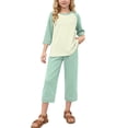 thumbnail image 2 of JOANKDMI Two Piece Pj Sets Big Girls Comfy Short Sleeve Sleepwear Soft Lounge Sets Outfits Casual Summer Loungewear with Capri Pants Elastic Waist Sleep Clothes for Kids Teens, 2 of 9