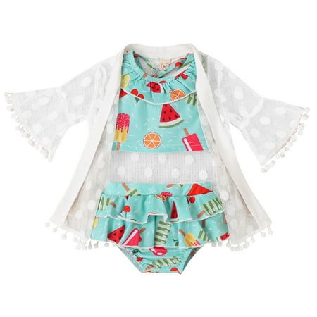 

ZRBYWB Toddler Girls Swimsuit Sleeveless Fruit Printing Tops Shorts And Lace Coats Beach Bathing Suit Girls Swimsuit Swimwear Baby Girl Clothes