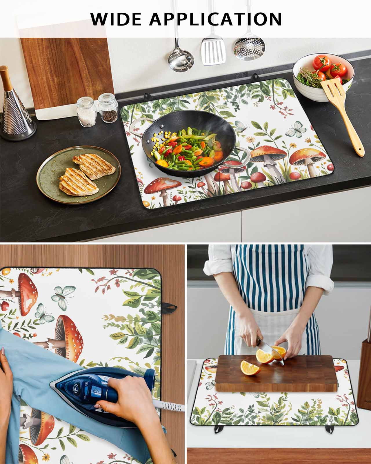 Large Induction Cooktop Protector Mat Mushrooms Stove Top Covers for Electric Stove, Spring Flowers Leaves Butterflies Botanical Decorative Stove Burner Cover Mats, Glass Top Stove Cover