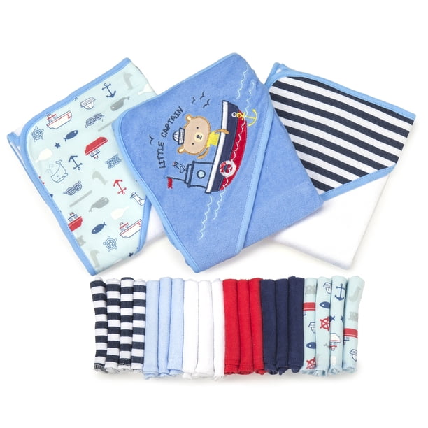 Spasilk Bath Hooded Towels & Washcloths Set for Babies, 23Piece Gift