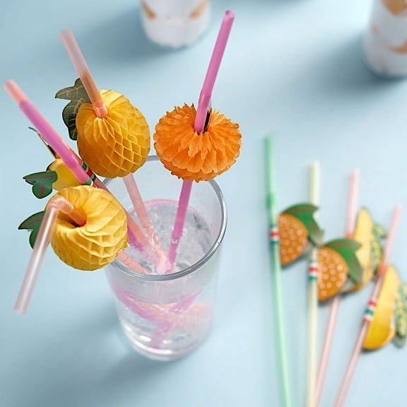 BalsaCircle 50 Assorted Mini Tropical Fruit Disposable Plastic Drinking Straws Party Decorations