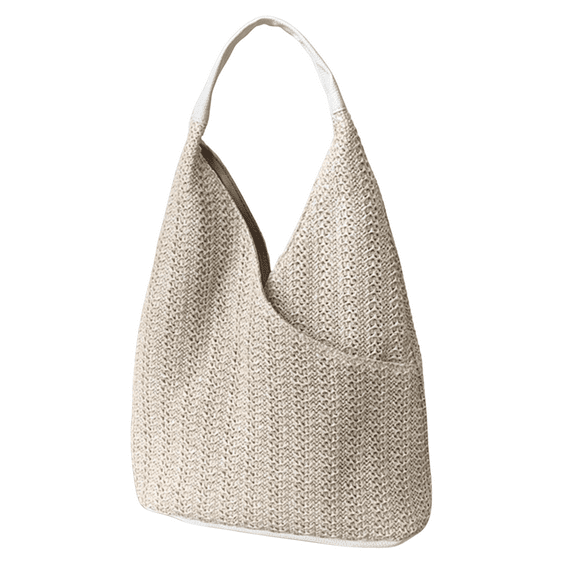 Women's Straw Woven Bag, Boho Chic Summer Tote for Beach Vacation, Handcrafted Straw Shoulder Bag with Vegan Leather, Handbag Gift for Her