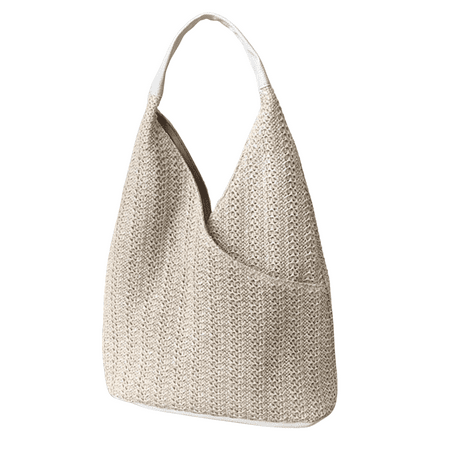 Women's Straw Woven Bag, Boho Chic Summer Tote for Beach Vacation, Handcrafted Straw Shoulder Bag with Vegan Leather, Handbag Gift for Her