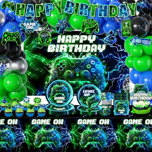 Video Game Birthday Decorations, 260pcs: Gaming Party Decorations, Plates Napkins Cups Tablecloth, for Boys – Home Decor