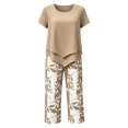 thumbnail image 7 of Women's Printed Casual Two Piece Set Cropped Top and Half Length Bottoms Modern Outfit,Beige,M, 7 of 7