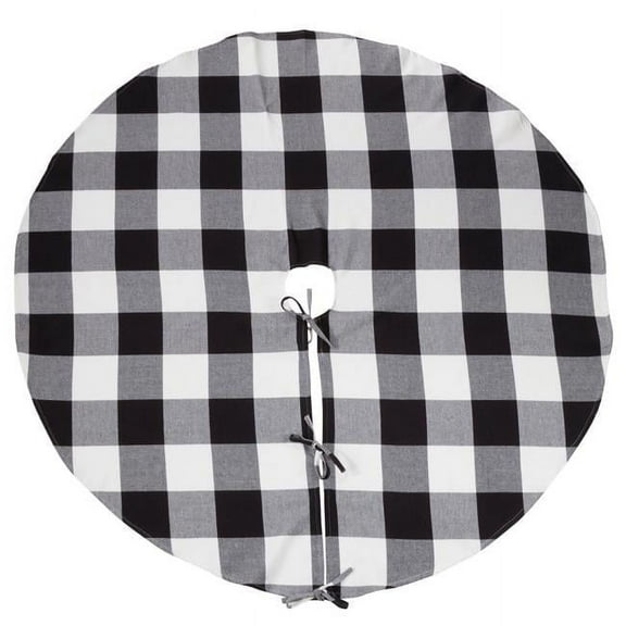 SARO 9025.BK53R 53 in. Round Buffalo Plaid Design Decorative Cotton Christmas Tree Skirt - Black