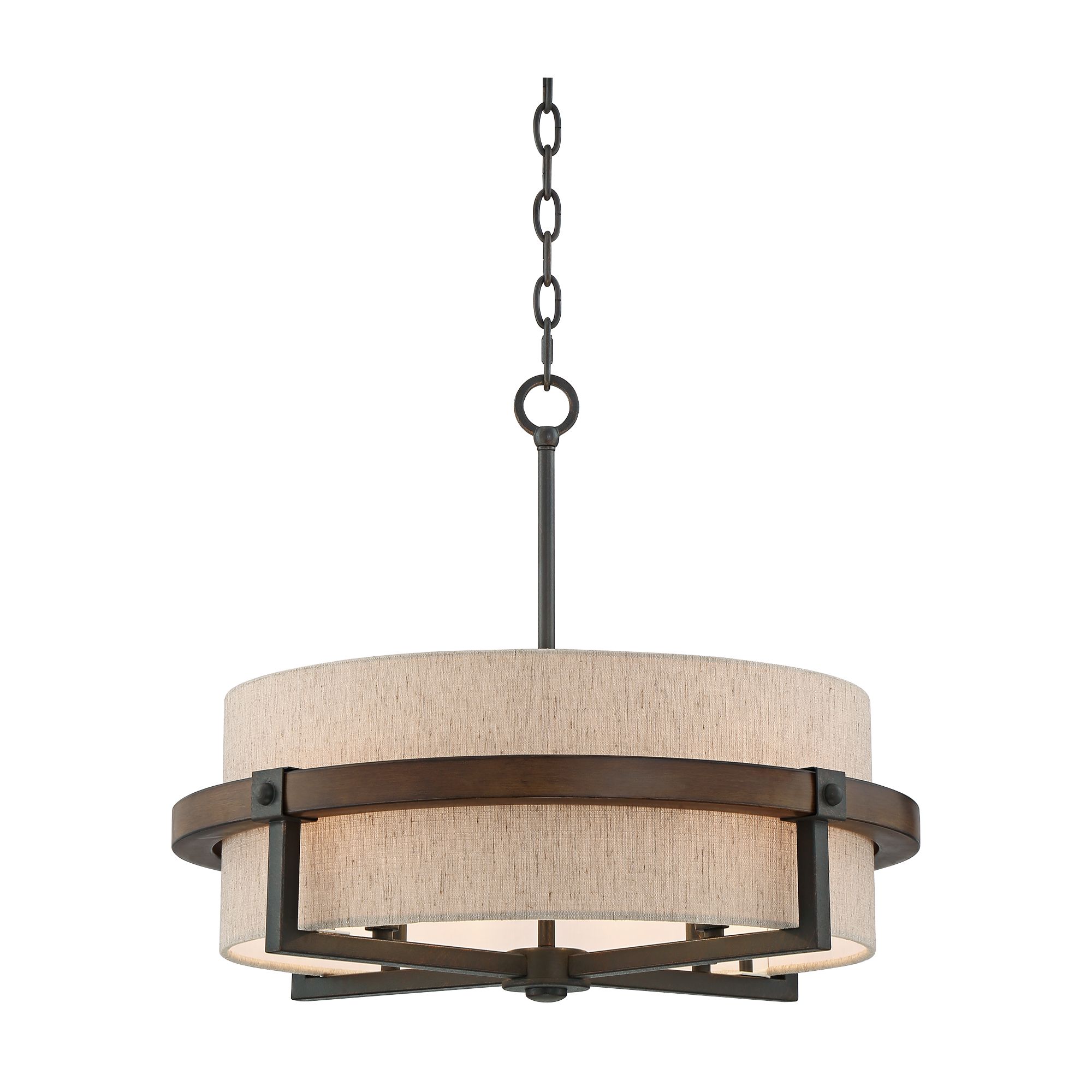 Possini Euro Design Castille Bronze Faux Wood Pendant Chandelier 22" Wide Farmhouse Rustic Tan Shade 4-Light Fixture for House
