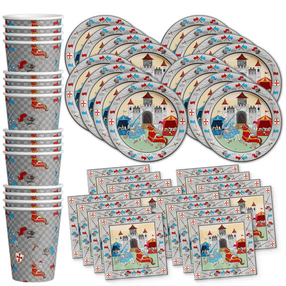 Medieval Knight Castle Birthday Party Supplies Set Plates Napkins Cups Tableware Kit for 16