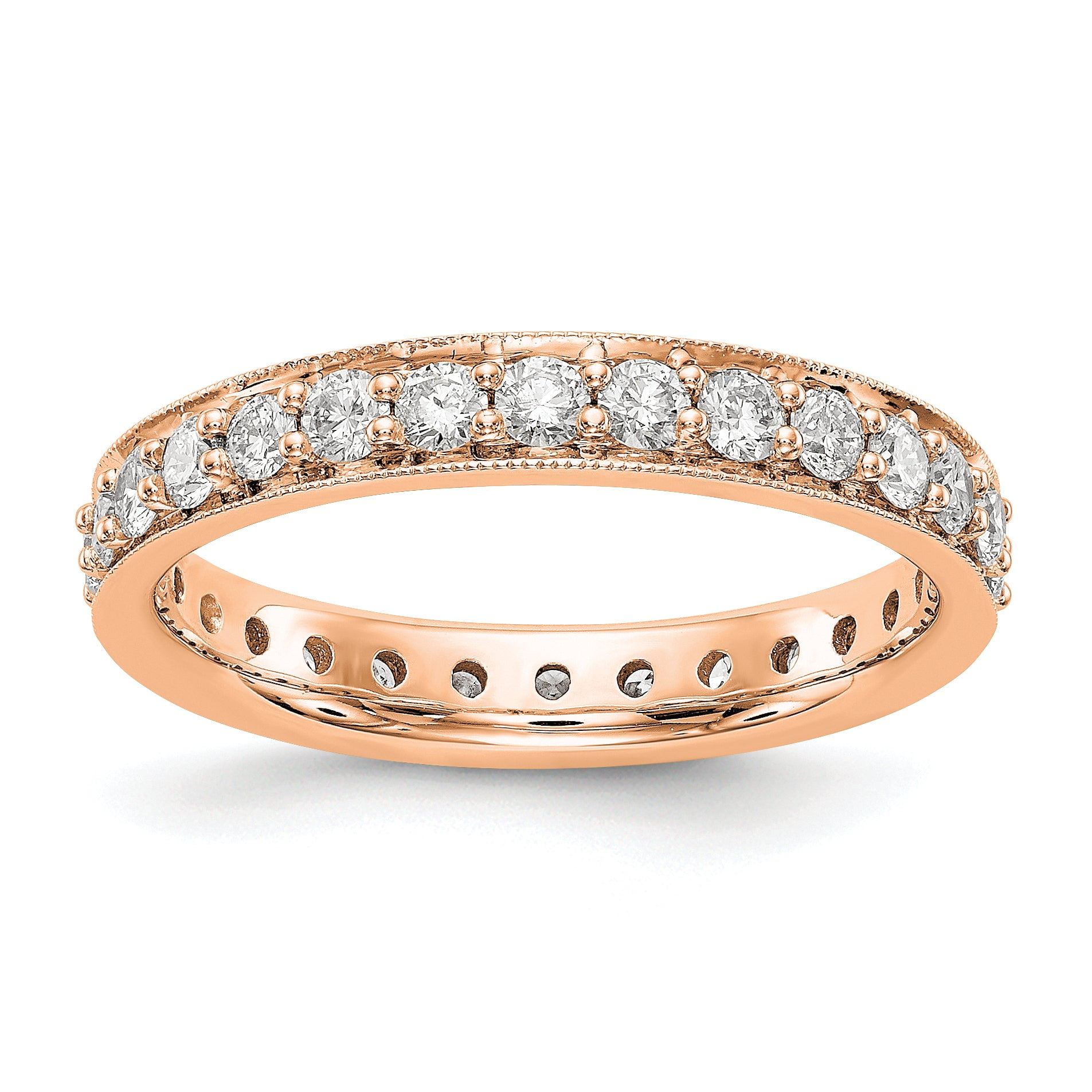 Solid Real 14k Rose Gold Polished Vintage 1ct CZ Eternity Wedding Band Ring Walmart