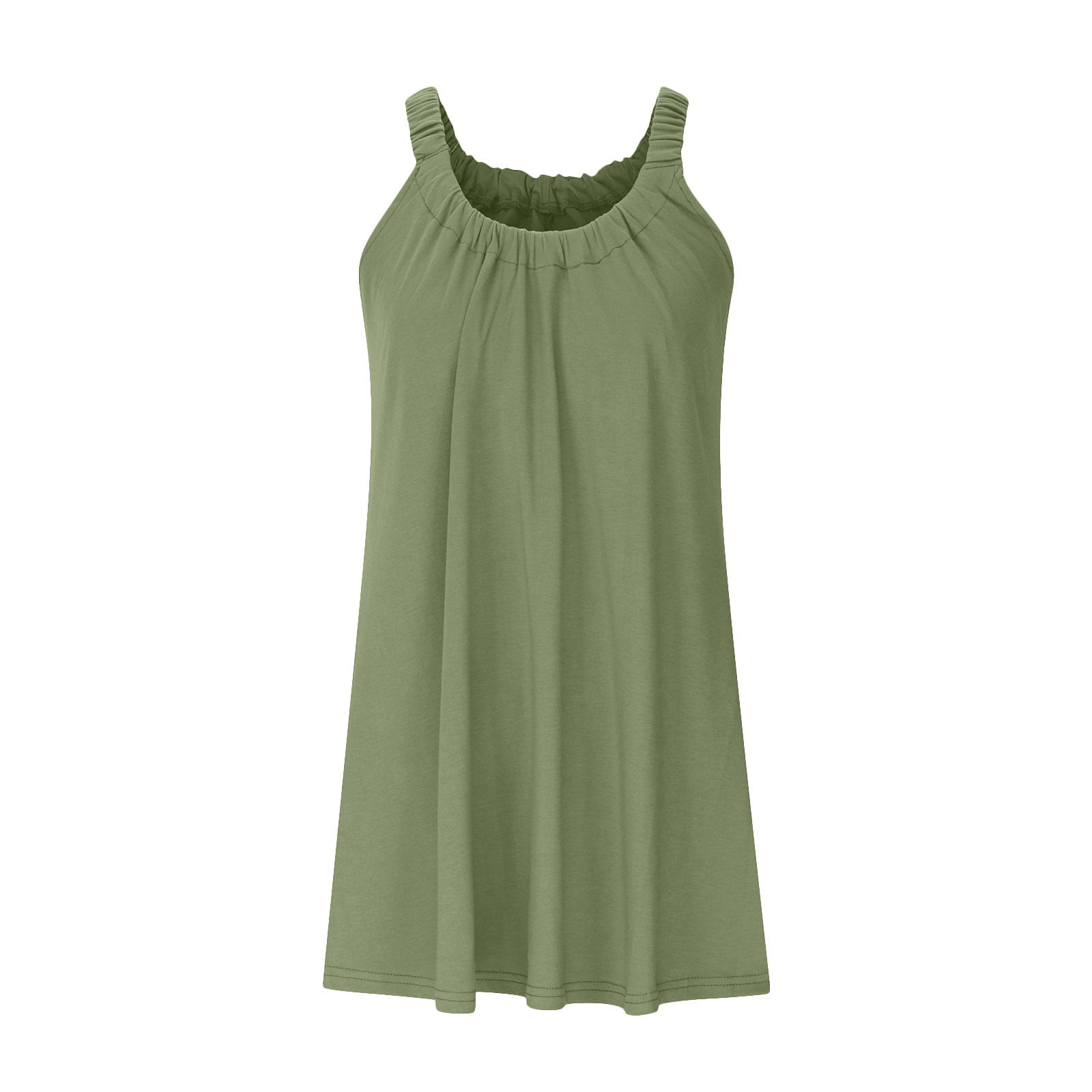 ZVAVZ Womens Sleeveless Pocket Tank Dress Short Summer Halter Dresses Solid Color Loose Flowy T-Shirt Dresses Army Green,L