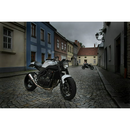 Framed Art for Your Wall Motor Bike Triumph Cafe Racer Motorcycle Old City 10x13
