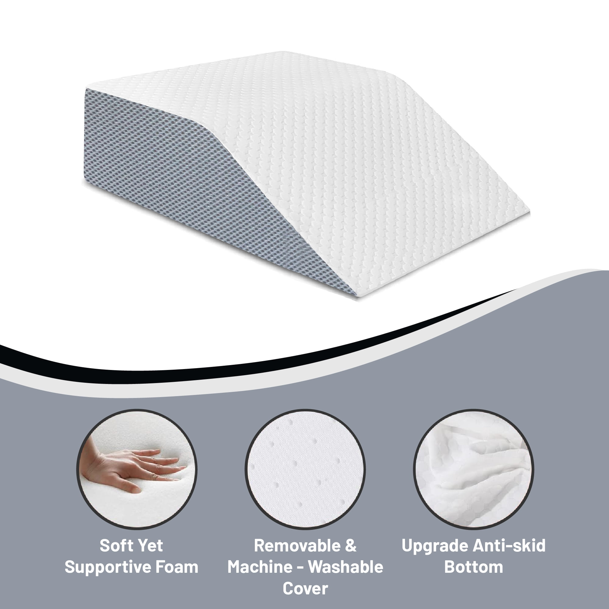 Continental Sleep, 21-Inch Leg Wedge Pillow with High-Density Foam, Stylish Chic Jacquard Cover, Multi-Purpose, White