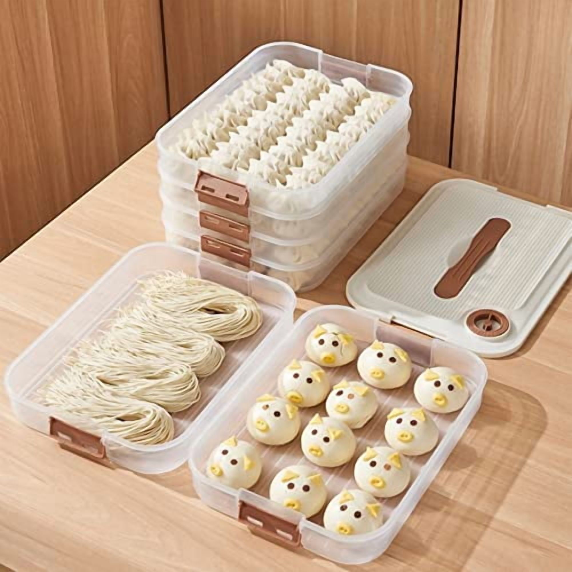 4-layer Food Storage Containers,Plastic Cookie Containers,Stackable Cookie Carrier, Dumpling Storage Box,Food Containers with Lids Airtight