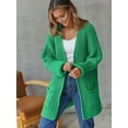 thumbnail image 4 of Women'S Long Sleeve Sweaters Coat Loose Knit Cable Open Front Cardigan Sweater Outerwear Coat with Pockets Green M, 4 of 5