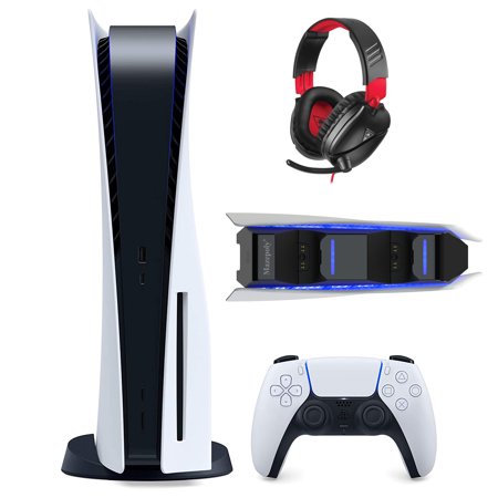 Sony Playstation 5 825GB Disk Console, UHD Blu-ray, One Wireless Controllers, Turtle Beach Recon 70 Gaming Headset with Mazepoly Dual Charger Dock for PS5 Controller