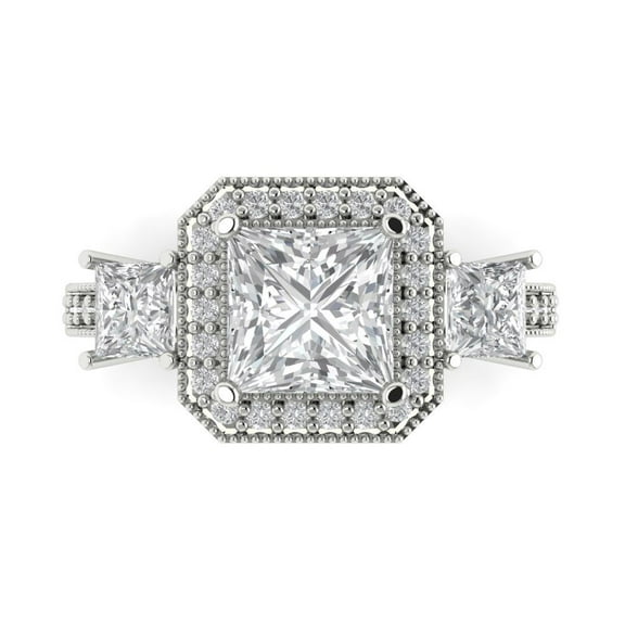 Three-Stone Engagement Ring for Women - 3.005ct White Sapphire in 14K White Gold Promise Ring