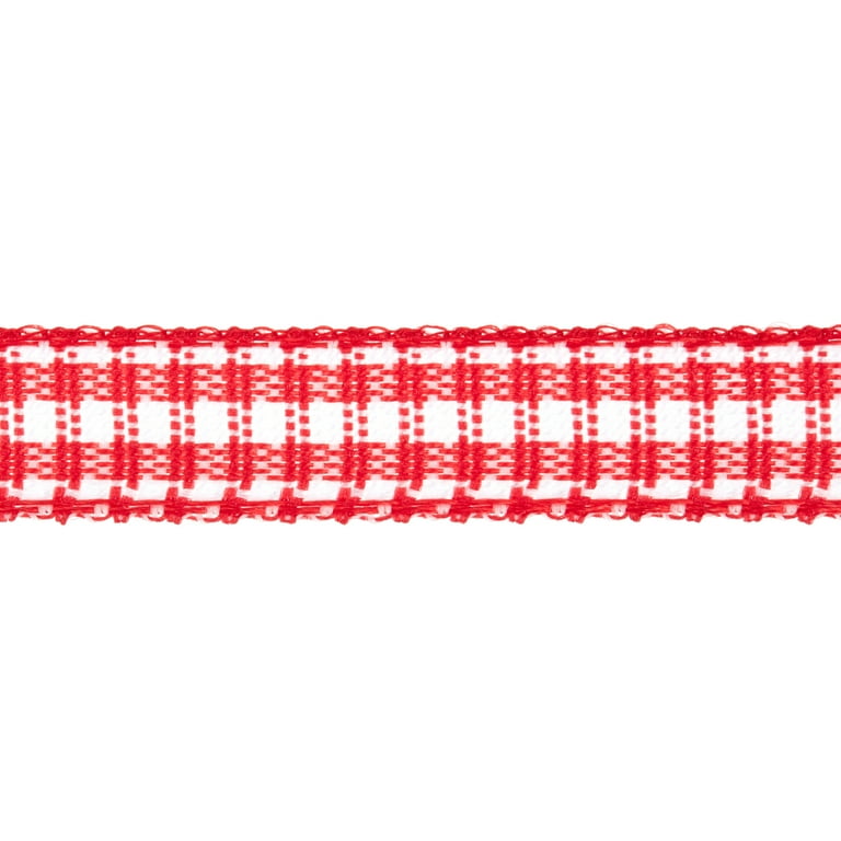 Offray Ribbon, Red and White 1/4 inch Microcheck Woven