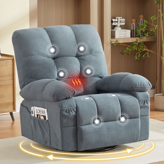 MAYEERTY Oversized Massage Recliner Chair with Heating & Vibration, Single Sofa with Side Pocket and USB Charge for Living Room