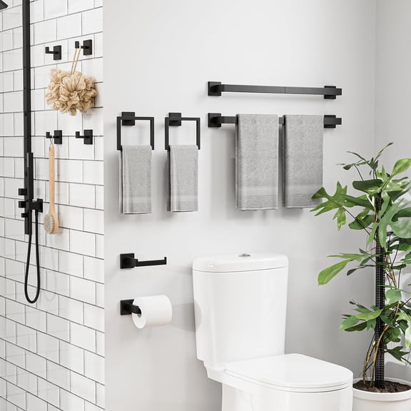 10-Piece Matte Black Bathroom Accessories Set, 24 Inch Stainless Steel Towel Bar Kit for Wall Mounted Installation