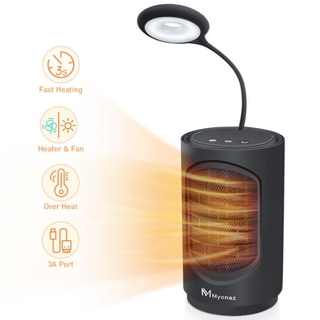 Myonaz Pro 4 In 1 Space Heater with Heat and Natural Wind Reading Light, USB 3A