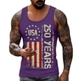 thumbnail image 2 of Dwelliawo Mens Muscle Tank Top Usa 250th Anniversary 4th Of July Pullover Muscle Sleeveless Shirts Loose Fit Casual Graphic Tank Top Purple 4XL, 2 of 5