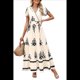 thumbnail image 2 of Vestido de Corta con Cuello en V, Estampado Floral, Bolsillos y Mangas Acampanadas, Color Albaricoque XXL, 2 of 7