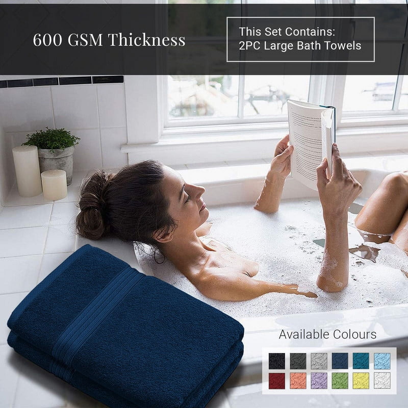 Creosa Cotton Bath-Towels-Set Navy Blue, 100% Ring Spun Combed-Cotton 4pc Bathroom Towels 27x54 Inch, Highly Absorbent Soft Feel, Daily Use Navy Blue Towels with Hanging Loop