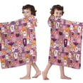 thumbnail image 4 of Halloween Cute Icons on Pink Pattern Hooded Bath Towel，60"x35" for Ages 3 To 12 Kids, Quick Dry Lightweight Soft Microfiber Hood Beach Towel Cover Up for Kids, 4 of 7