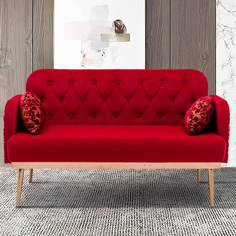 Modern Velvet Loveseat, Sofa Couch Loveseat with 2 Pillows, KAMIDA