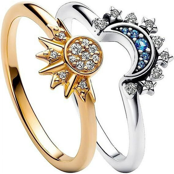 Anillos de compromiso para mujer sortija de Luna y Sol Azul celeste brillante banda para el dedo apilable novedad de 2023