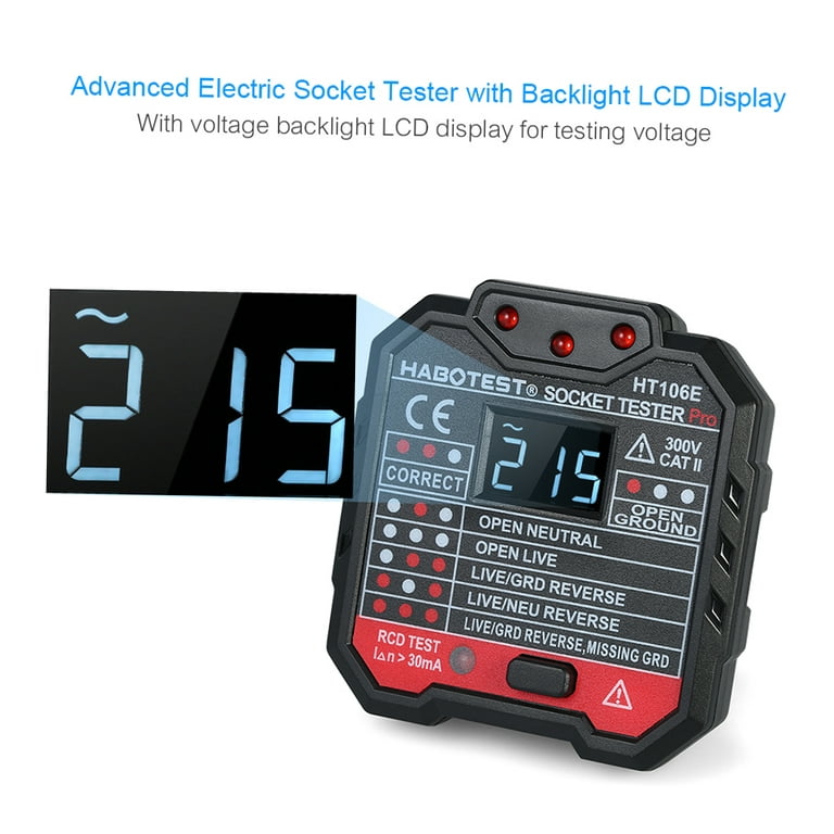Socket Tester with RCD Test and LCD