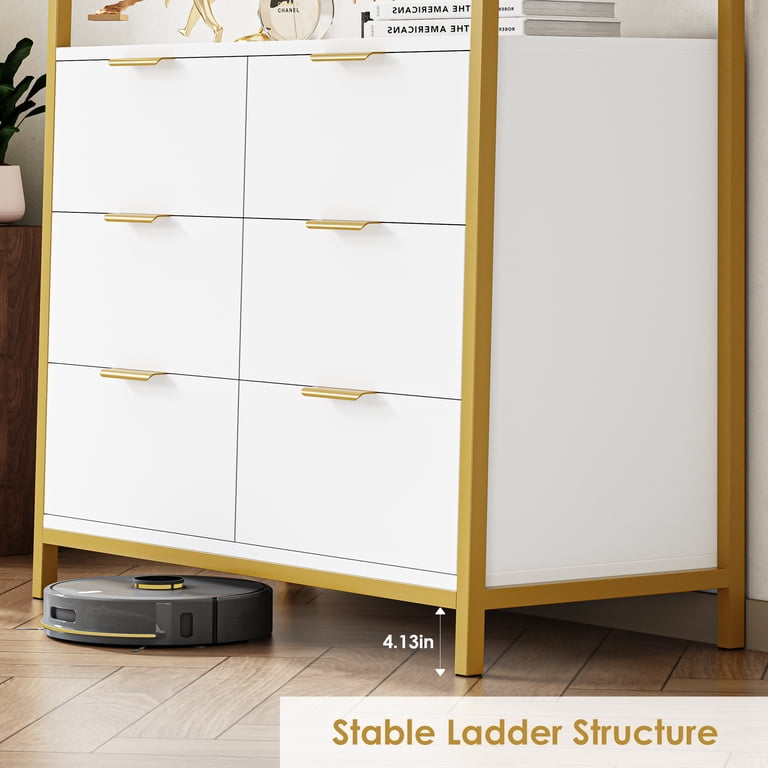 Homfa 6 Drawer Dresser, Modern Storage Chest, White Gold - Walmart.com