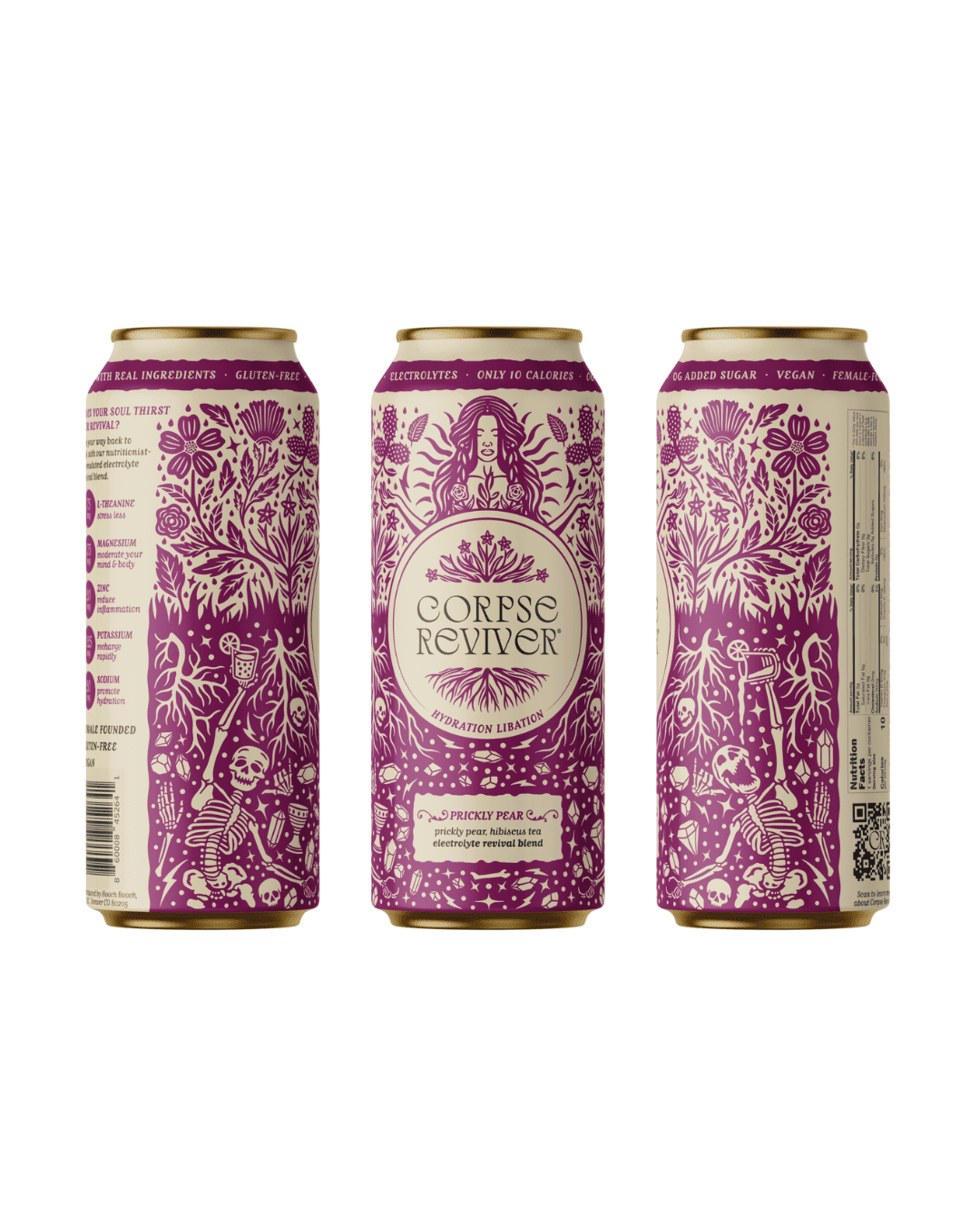 Corpse Reviver Prickly Pear Electrolyte Hydration Drink – Sparkling Water, Non-Alcoholic, 16 fl oz Cans, Single